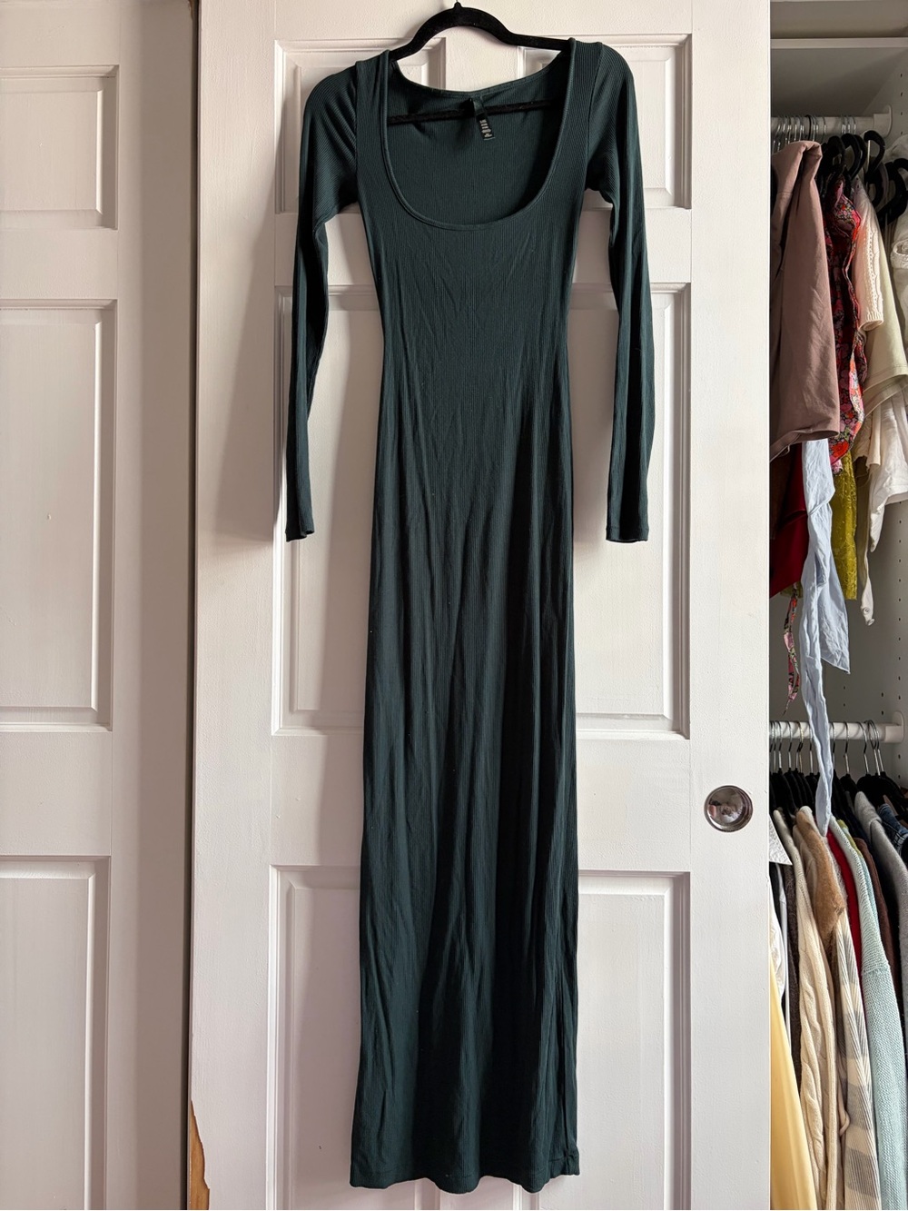 Skims Long-Sleeve Scoop Neck Maxi Dress in Deep Teal